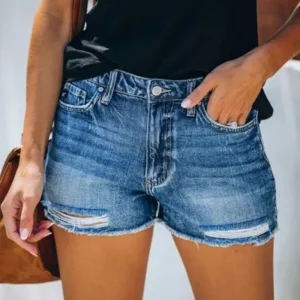 Short Jeans Women Ripped Shorts Stretch High Waist Washed Distressed Pockets 2025 Sexy Vintage Hole Pants Female Streetwear